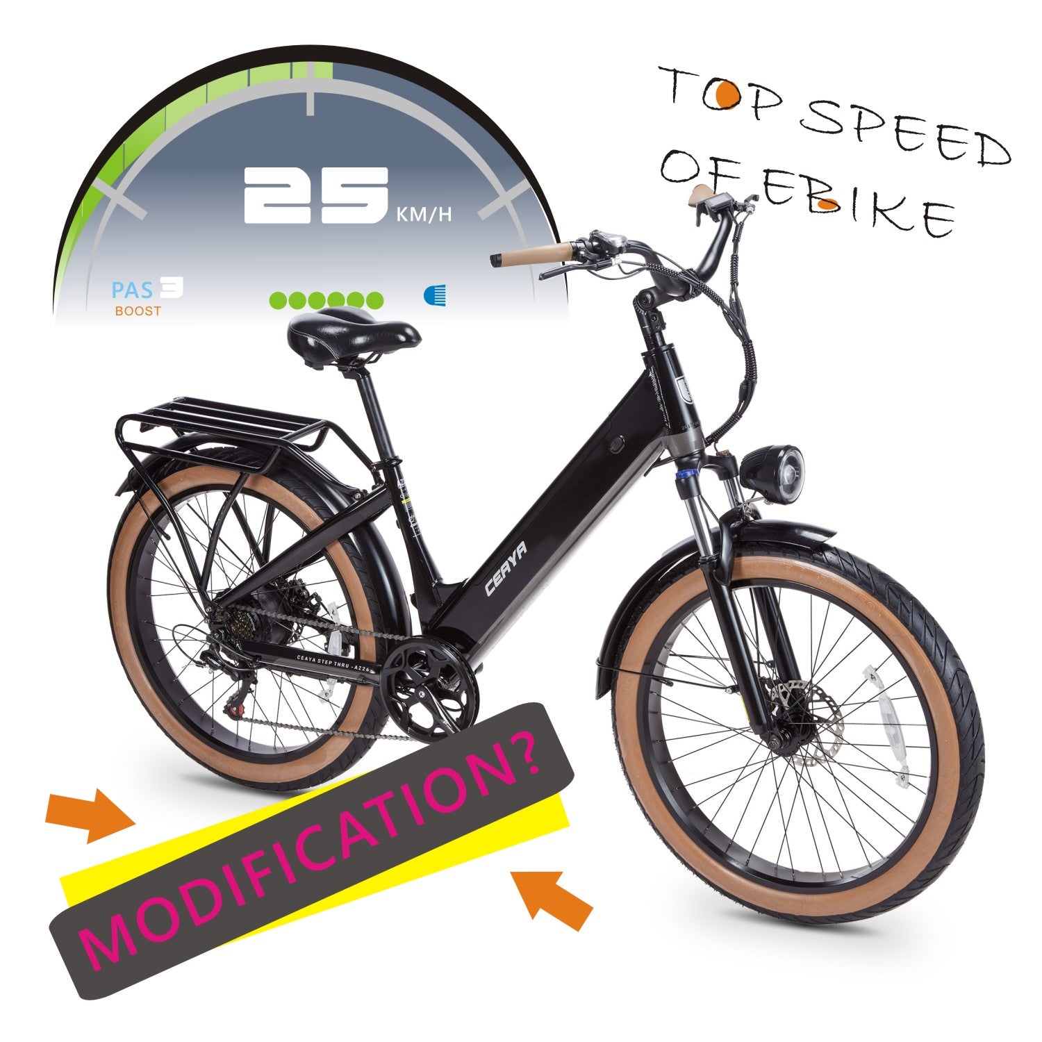 Can I modify my CEAYA ebike to a top speed of 50km/h at will?